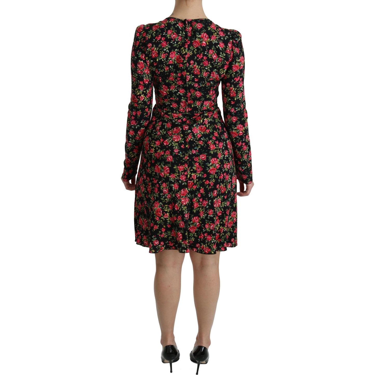 Dolce & Gabbana Black Floral Longsleeve Knee Length Dress
