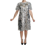 Dolce & Gabbana Silver Sequined Crystal Shift Gown Dress DR2045-40