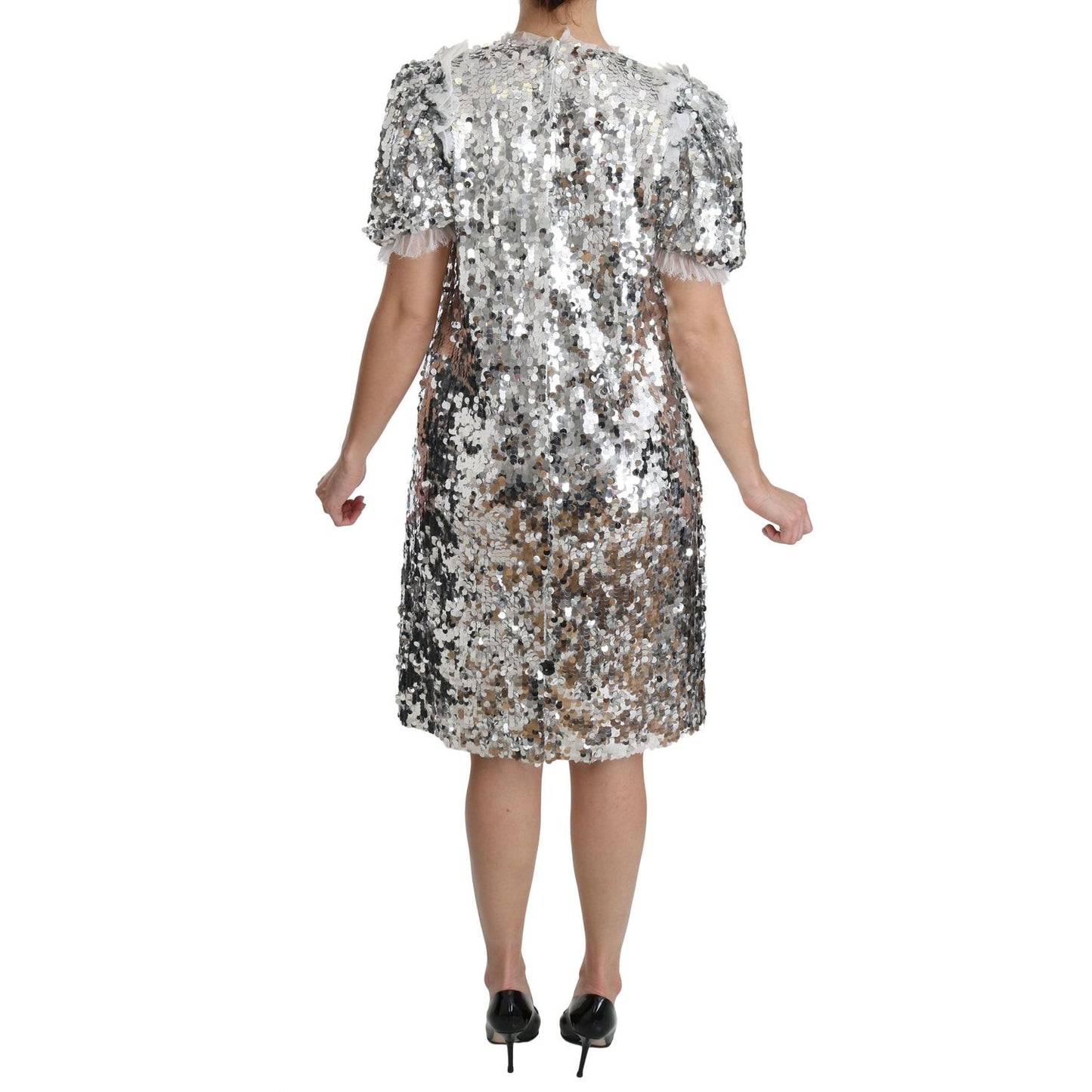 Dolce & Gabbana Silver Sequined Crystal Shift Gown Dress DR2045-40