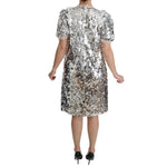 Dolce & Gabbana Silver Sequined Crystal Shift Gown Dress DR2045-40