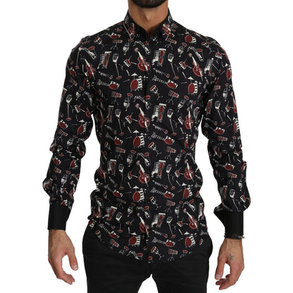 Dolce & Gabbana Black Musical Instrument Slim fit Shirt