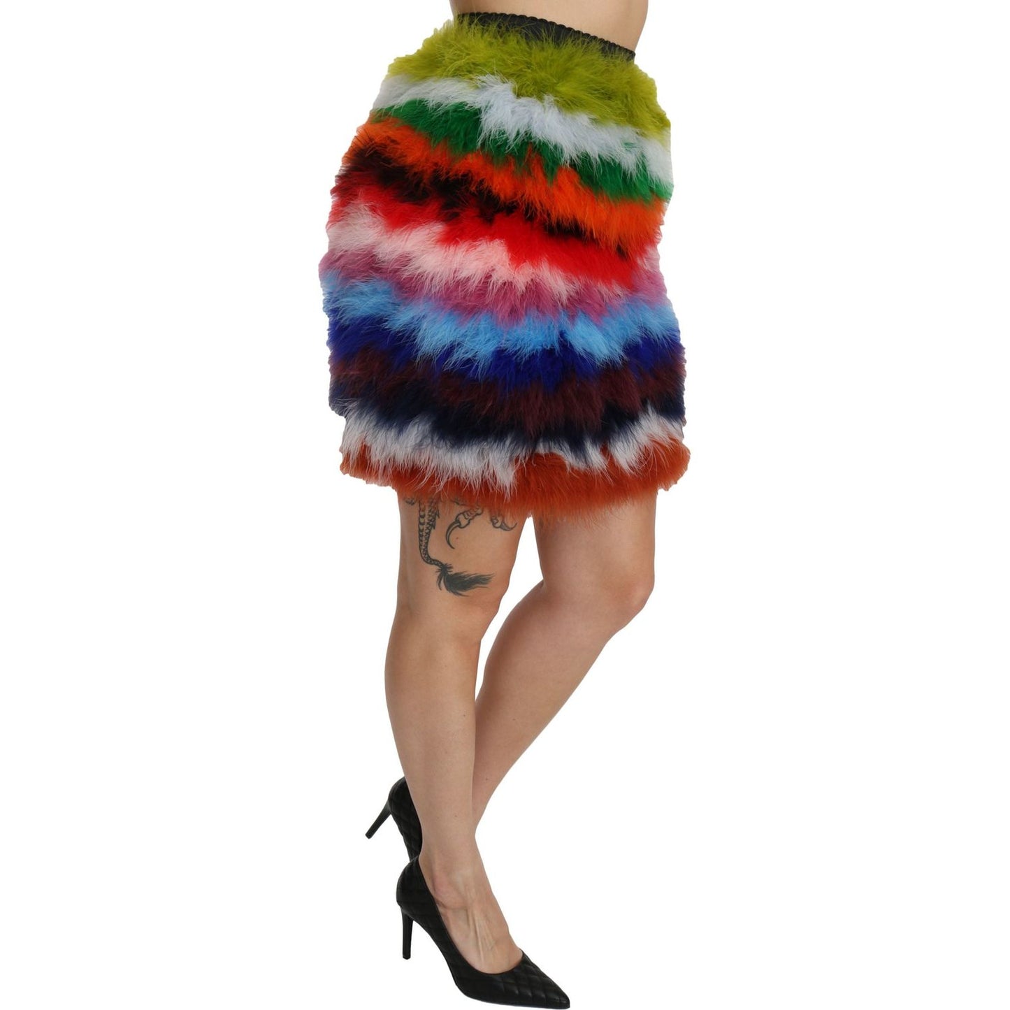 Dolce & Gabbana Red Blue High Waist Mini Feather Skirt SKI1356-36