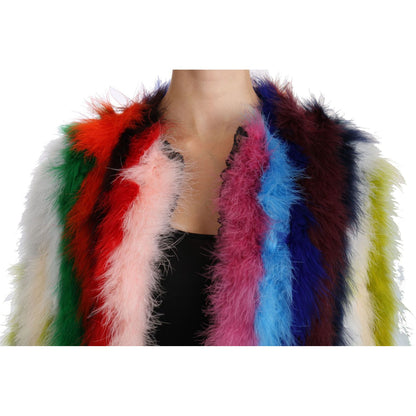 Dolce & Gabbana Multicolor Turkey Feather Cape Fur Coat Coats & Jackets