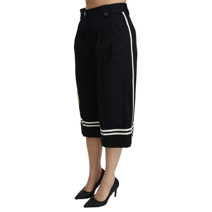 Dolce & Gabbana Black Lemon Embellished Palazzo Cropped Pants