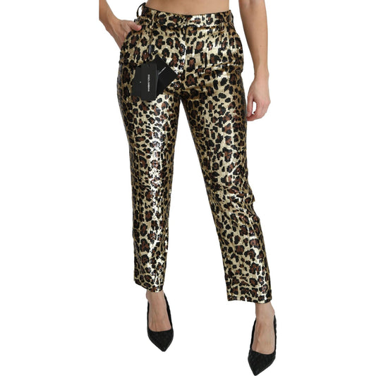 Dolce & Gabbana Brown Leopard Sequined High Waist Pants PAN70872-38