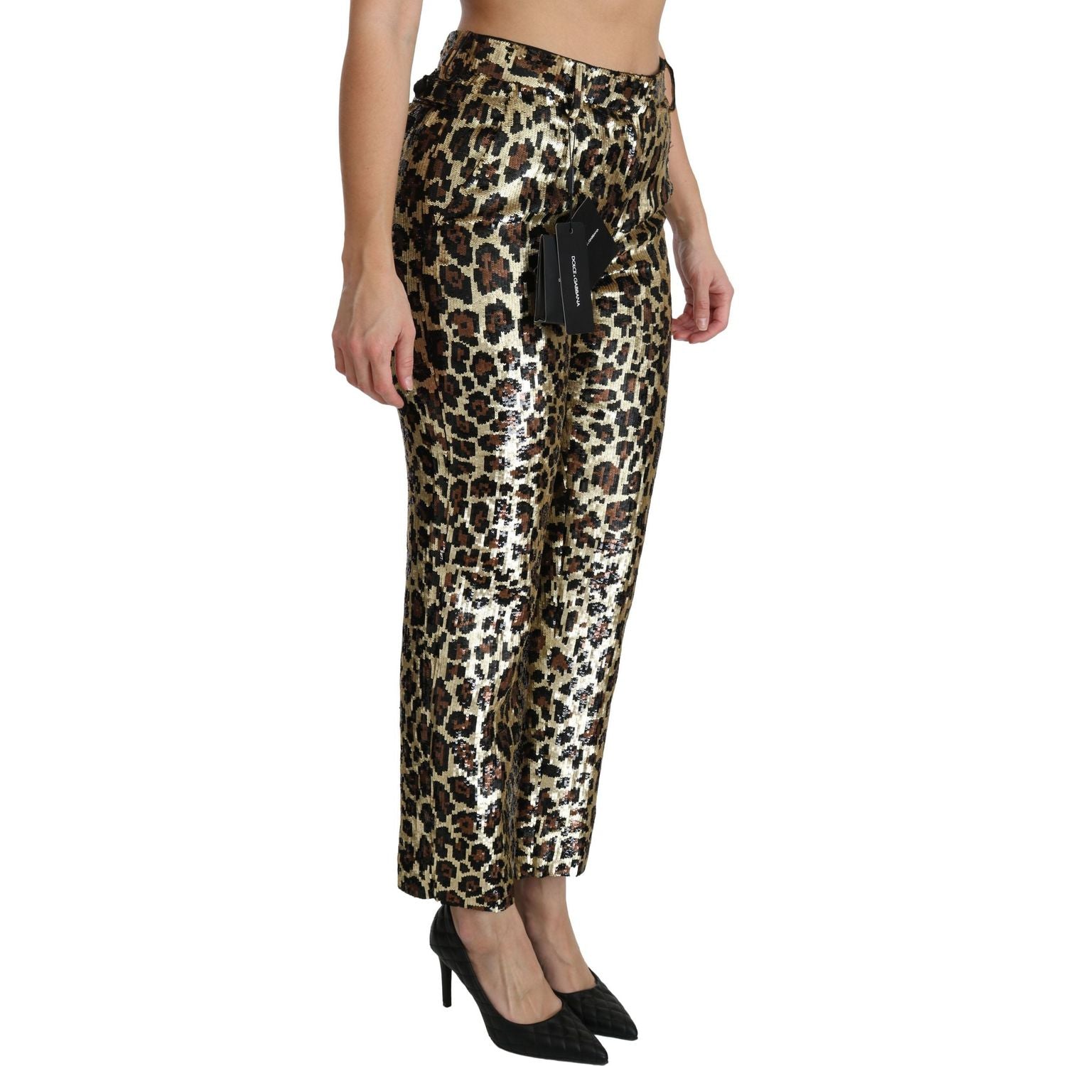 Dolce & Gabbana Brown Leopard Sequined High Waist Pants