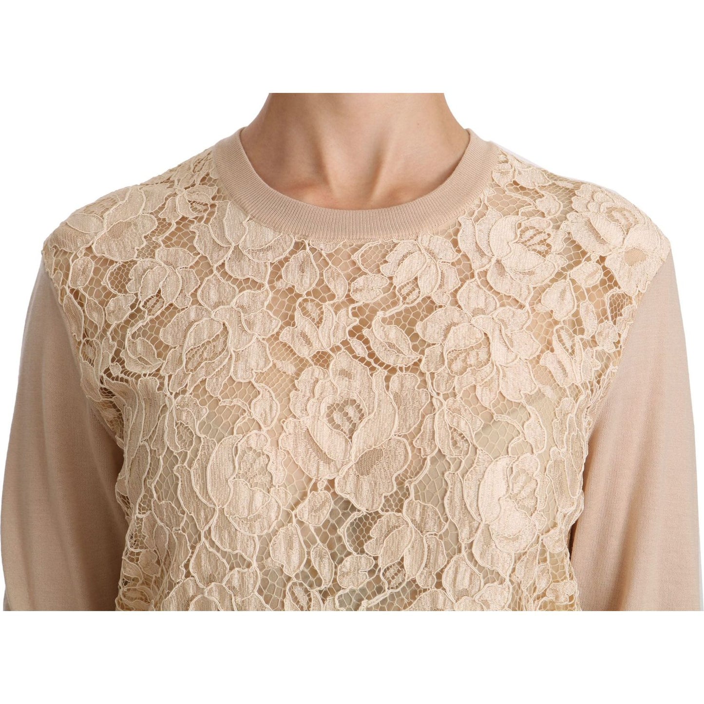 Dolce & Gabbana Beige Lace Long Sleeve Top Cashmere Blouse TSH4250-38