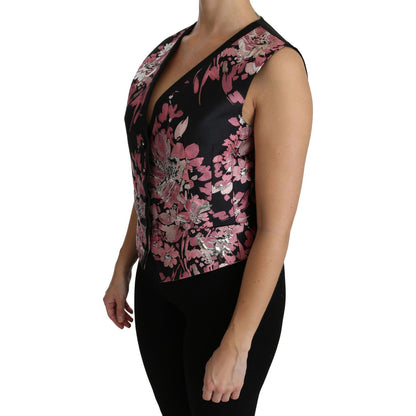Dolce & Gabbana Black Pink Floral Waistcoat Vest Blouse Top