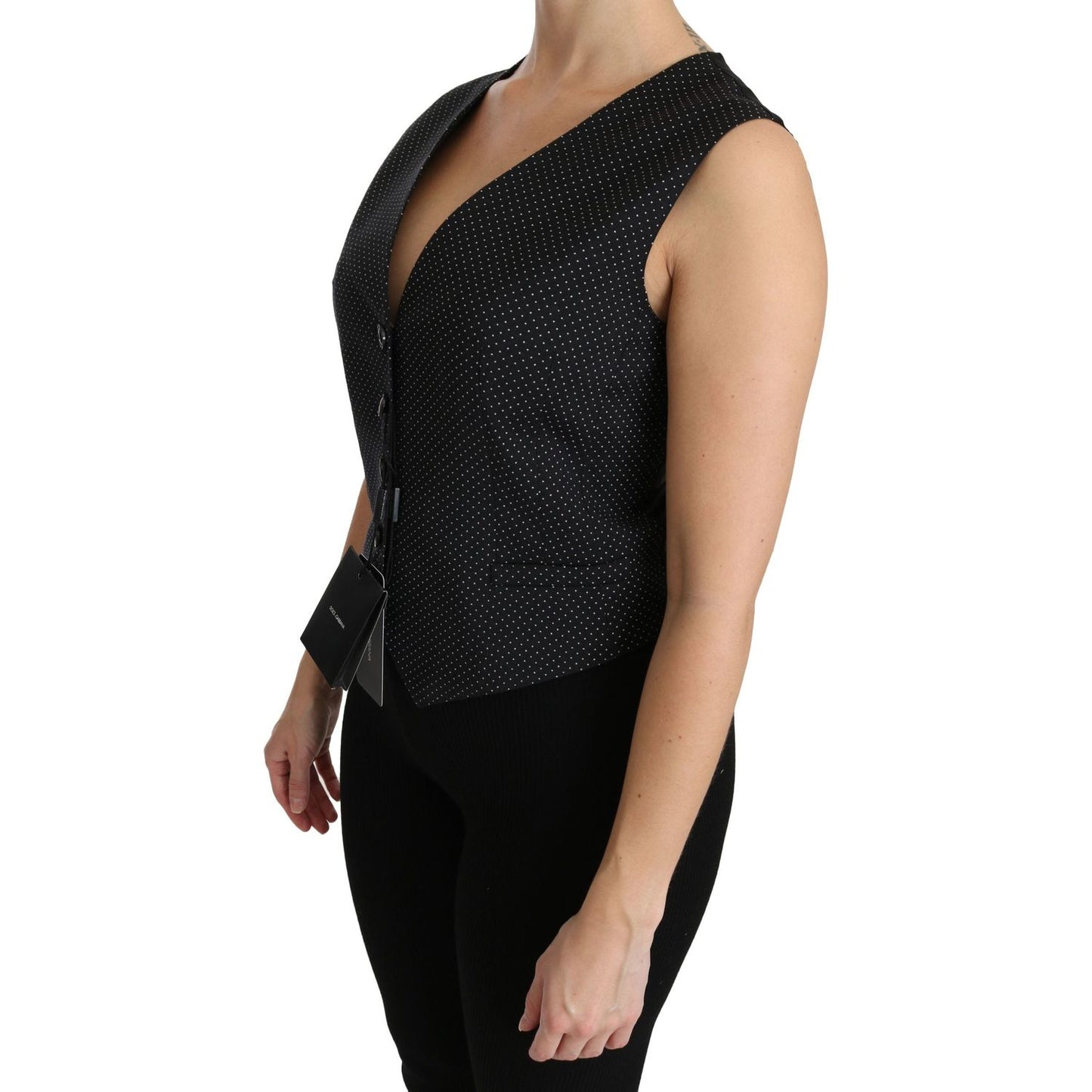 Dolce & Gabbana Black Dotted Waistcoat Vest Blouse Top TSH4288-42