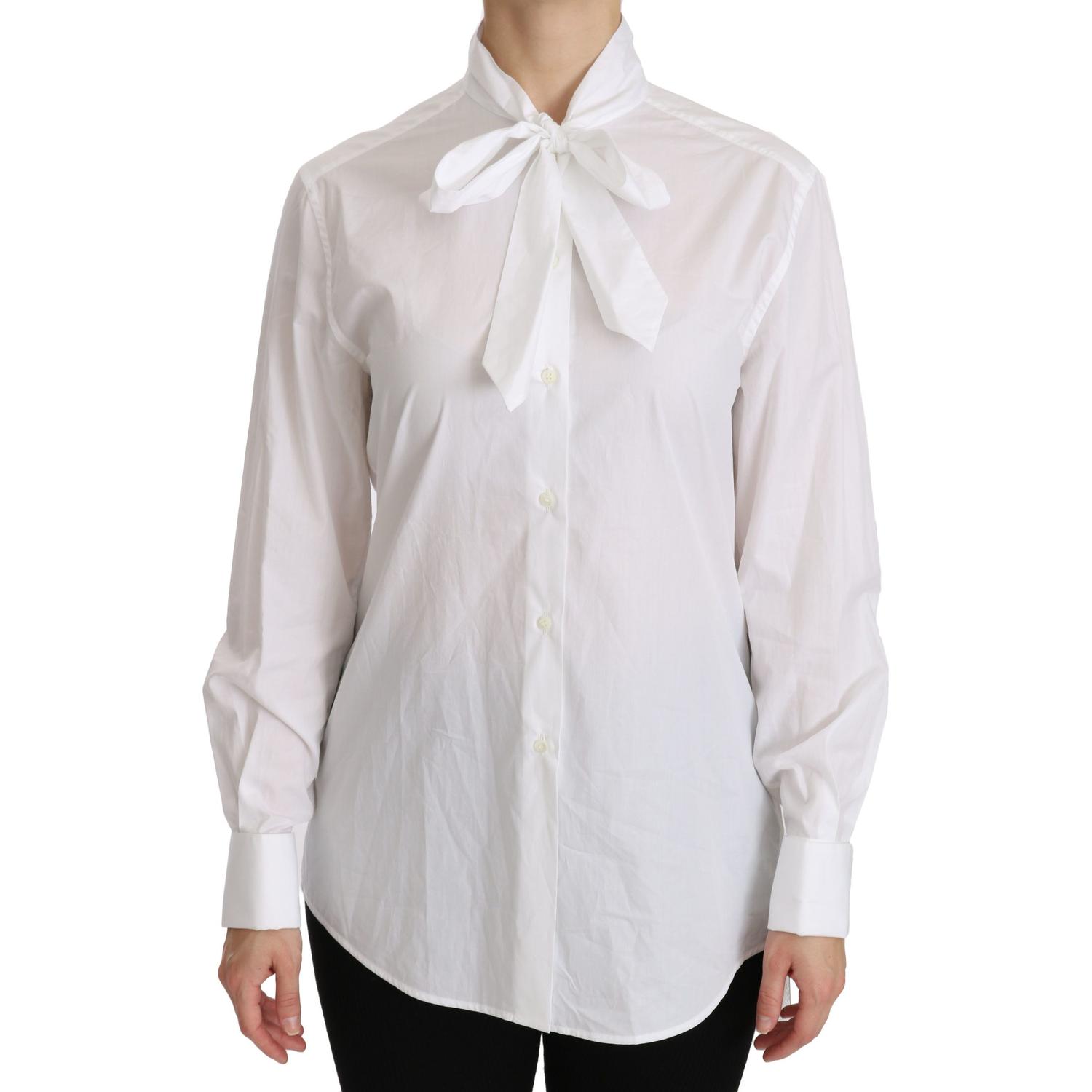 بلوزة بولو أنيقة باللون الأبيض من دولتشي آند غابانا برقبة عالية