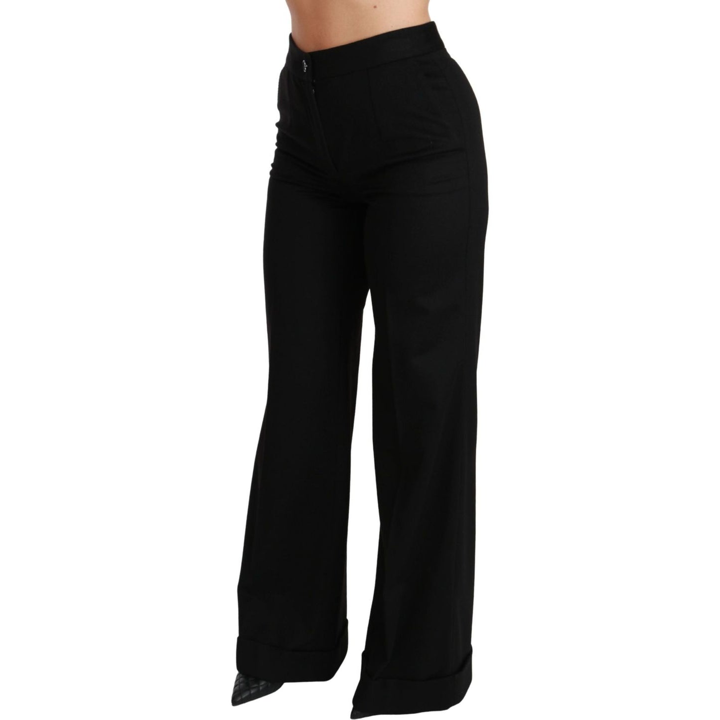 Dolce & Gabbana Black Wide Leg Flared Trouser Cashmere Pants PAN70835-38