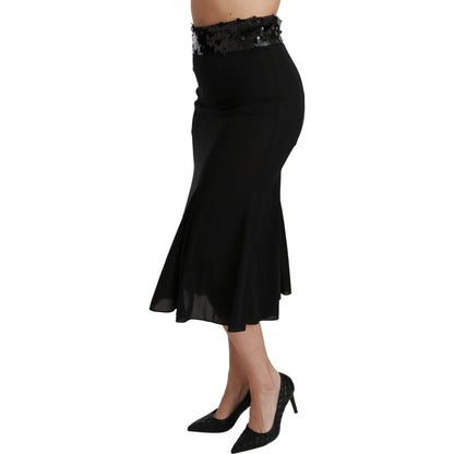 Dolce & Gabbana Black High Waist Mermaid Midi Silk Skirt