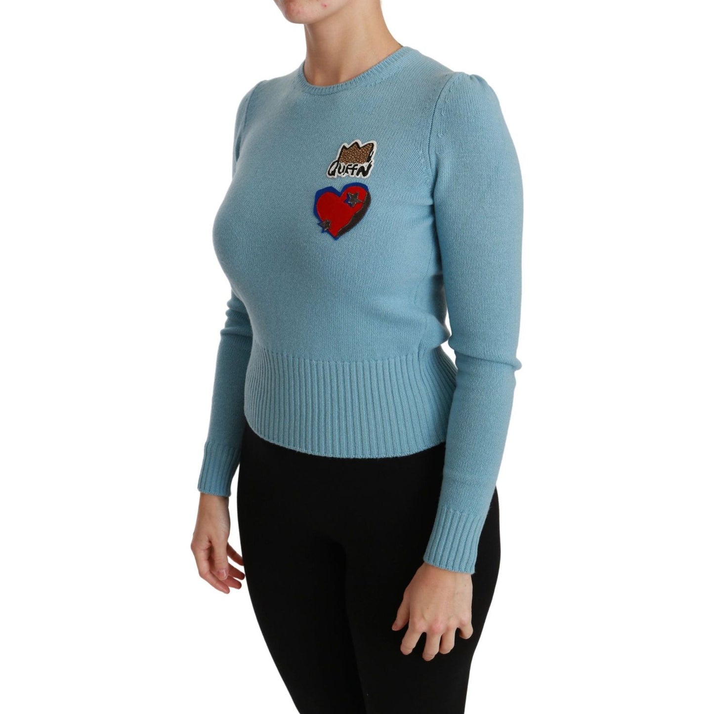 Dolce & Gabbana Blue Wool Queen Heart Pullover Sweater WOMAN TOPS AND SHIRTS