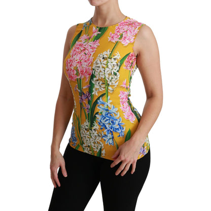 Dolce & Gabbana Yellow Floral Stretch Top Tank Blouse