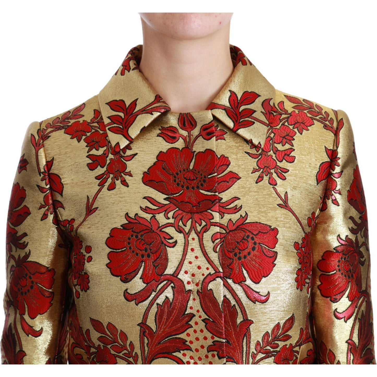 Dolce & Gabbana Red Gold Floral Brocade Cape Coat Jacket JKT2519-36