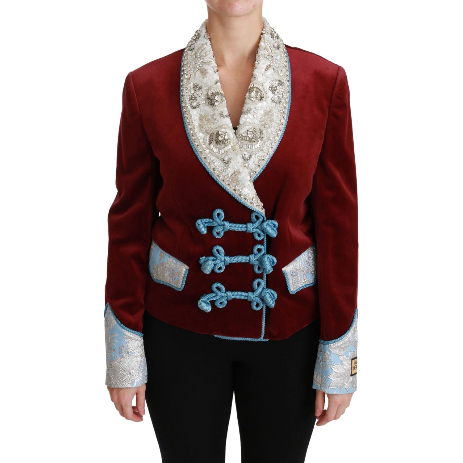 Dolce & Gabbana Red Velvet Baroque Crystal Blazer Jacket