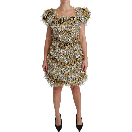 Dolce & Gabbana Silver Gold Sheath Mini Shift Gown Dress DR2510-40