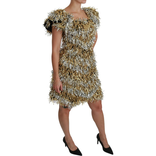 Dolce & Gabbana Silver Gold Sheath Mini Shift Gown Dress DR2510-40