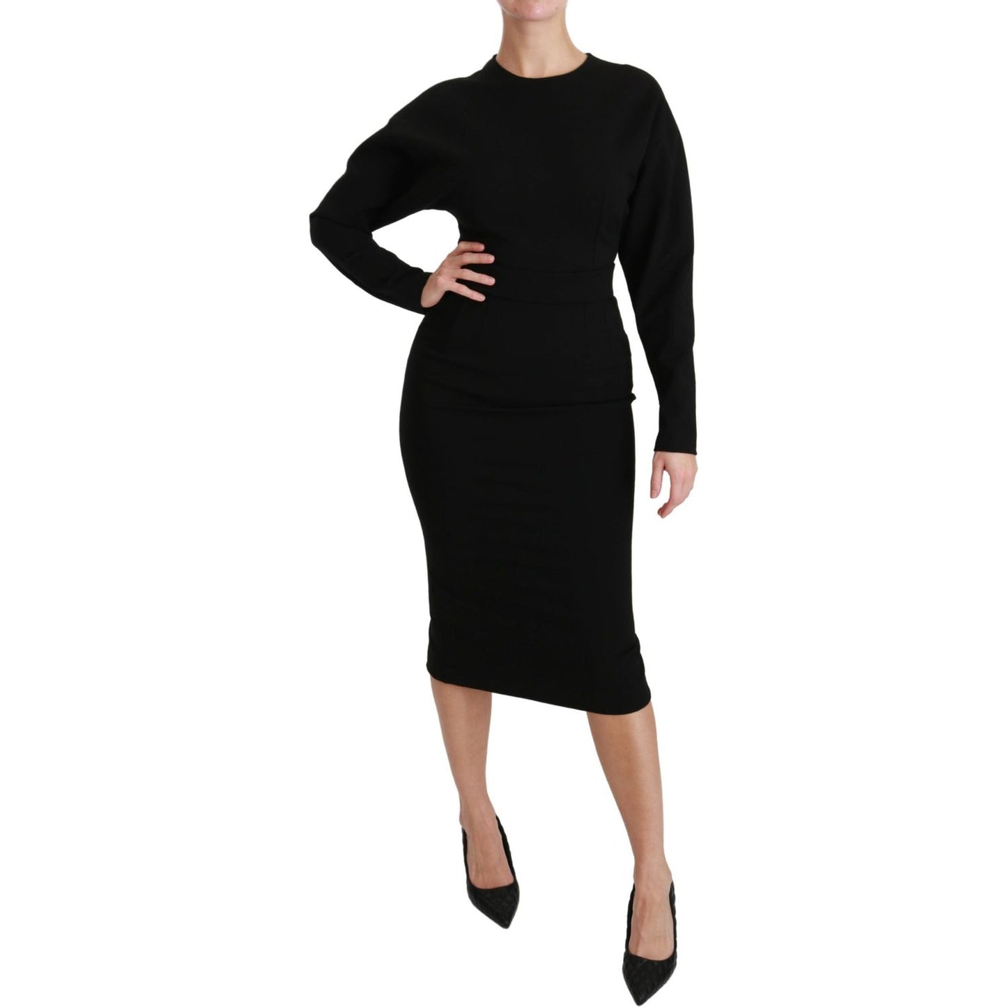 Dolce & Gabbana Black Bodycon Sheath Midi Stretch Dress DR2543-40