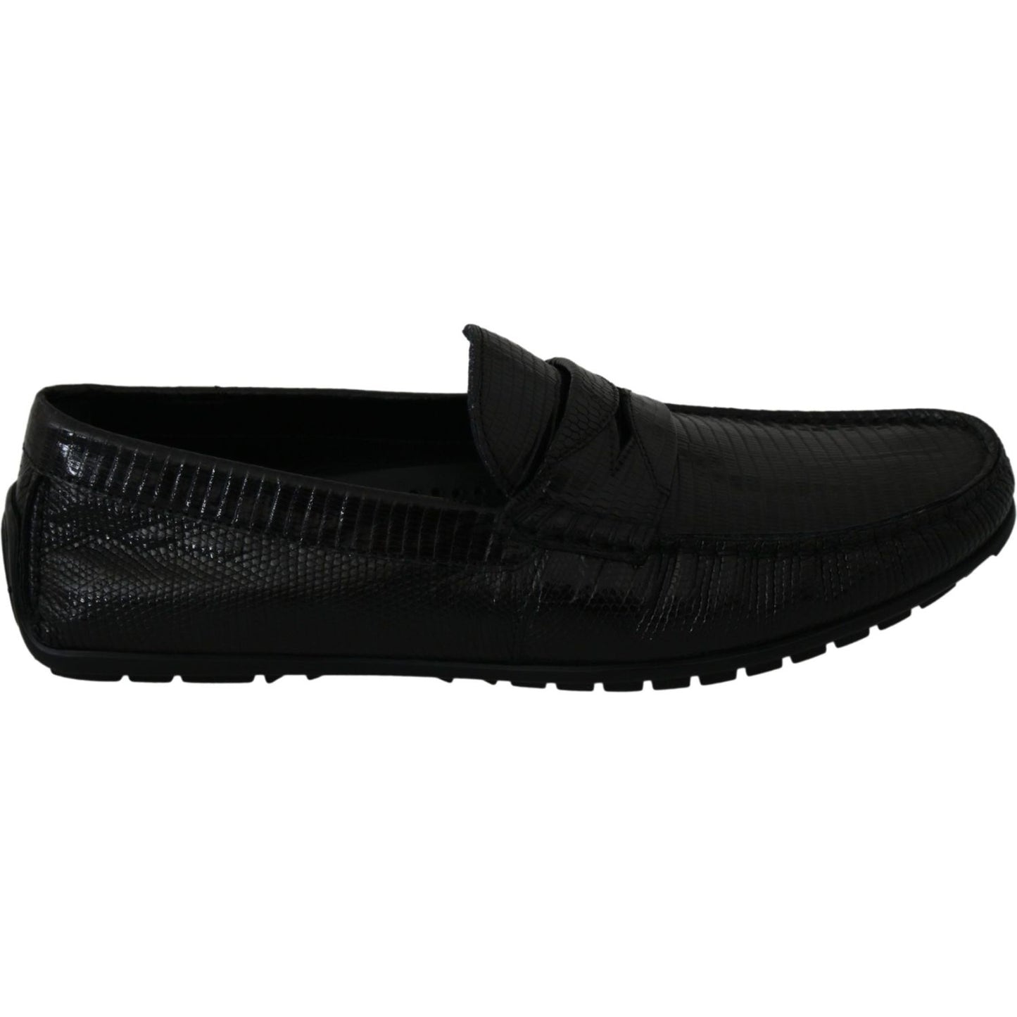 Dolce & Gabbana Black Lizard Leather Flat Loafers Shoes MV2675-39
