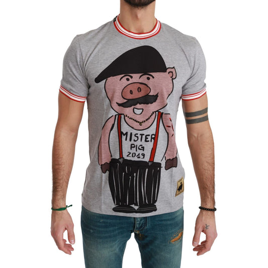 Dolce & Gabbana Gray Cotton Top 2019 Year of the Pig T-shirt TSH4557-44