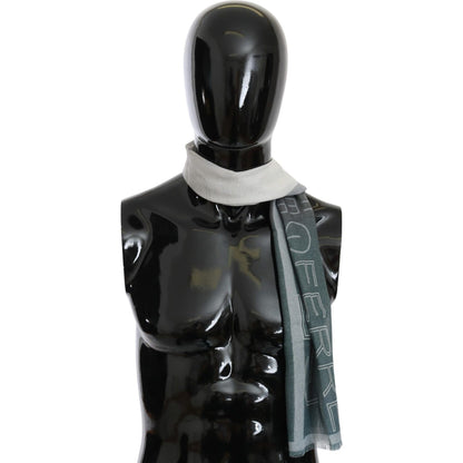 GF Ferre Gray Wool Viscose Foulard Patterned Branded Scarf Wool Scarves