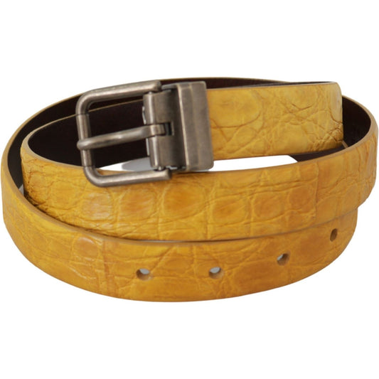 Dolce & Gabbana Yellow Exotic Skin Leather Grey Buckle Belt BEL60628-110