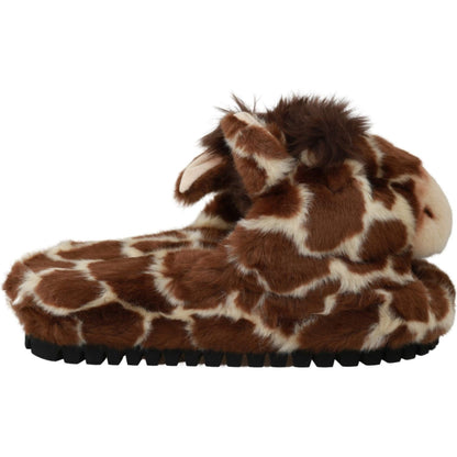 Dolce & Gabbana Brown Giraffe Slippers Flats Sandals Shoes