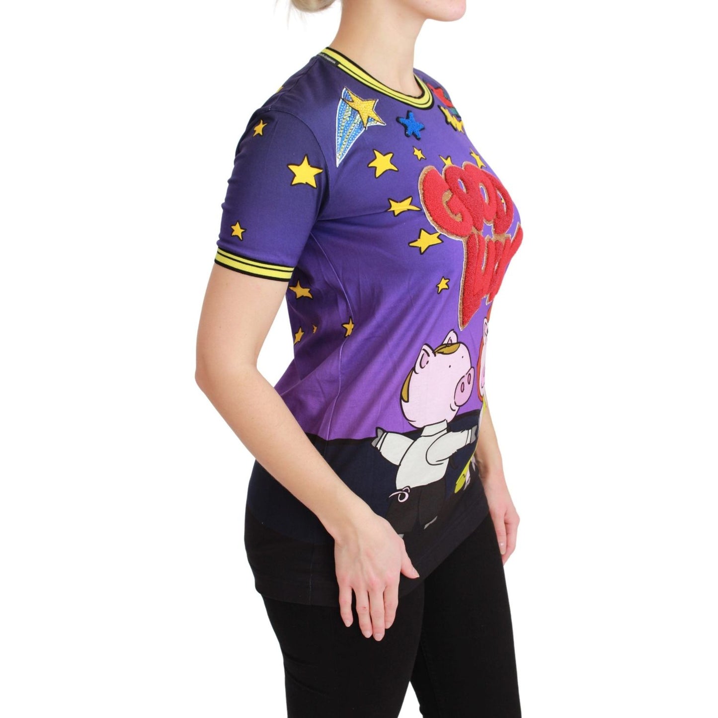 Dolce & Gabbana Purple YEAR OF THE PIG Top Cotton T-shirt TSH4554-36