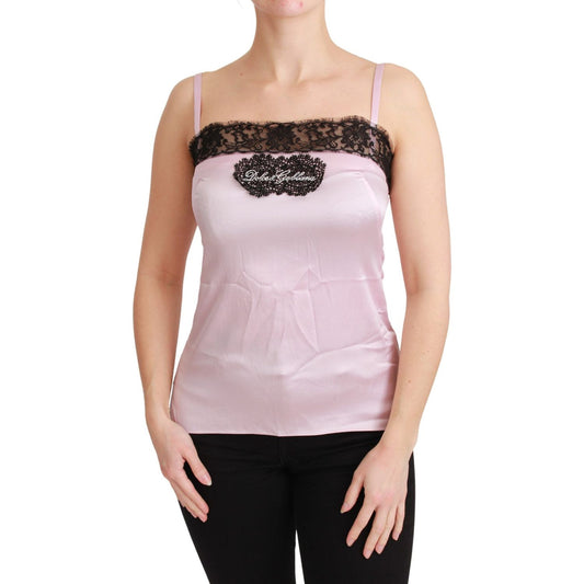Dolce & Gabbana Silk Black Lace Top Pink Tank Blouse TSH4591-48
