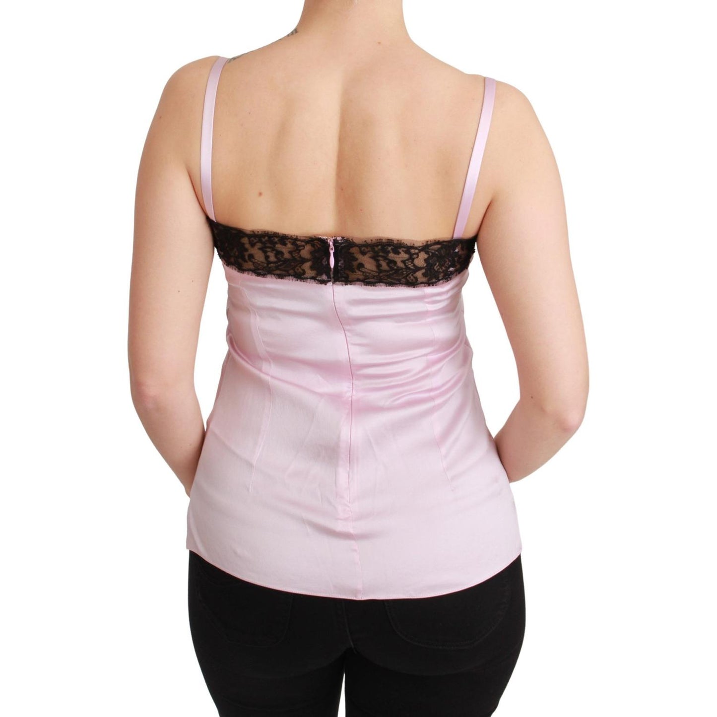 Dolce & Gabbana Silk Black Lace Top Pink Tank Blouse TSH4591-48