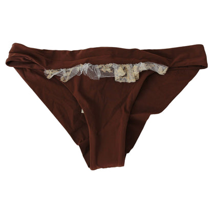 PINK MEMORIES بدلة سباحة أنيقة من قطعتين مصنوعة من الدانتيل باللون البني