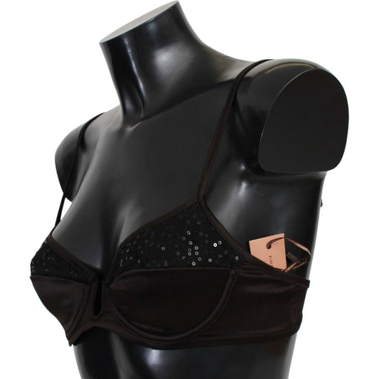 Ermanno Scervino Brown Sequined Balconcino Bra Underwear BIK767-It2