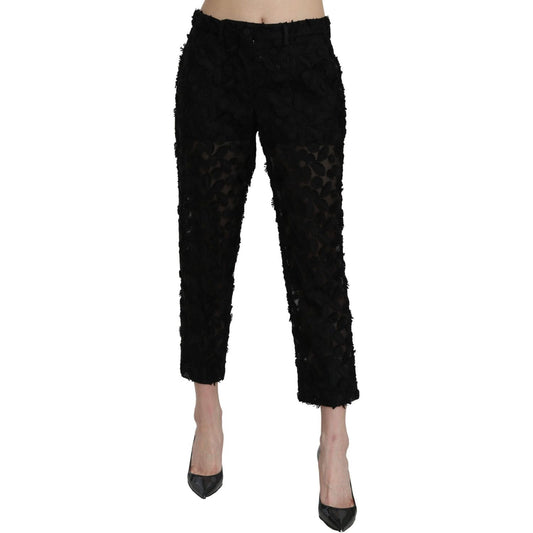 Dolce & Gabbana Black Lace Straight Cropped High Waist Pants Jeans & Pants