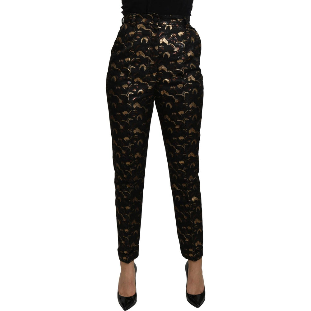 Dolce & Gabbana Black Gold Brocade High Waist Pants PAN71087-It40