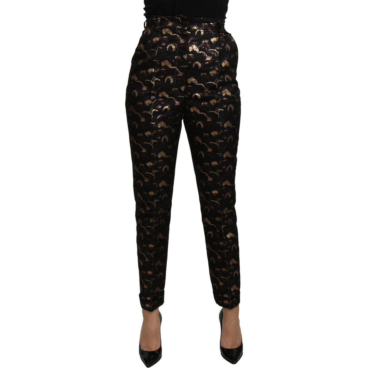 Dolce & Gabbana Black Gold Brocade High Waist Pants PAN71087-It40