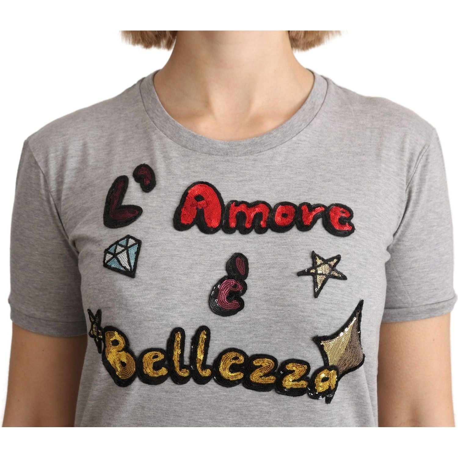 Dolce & Gabbana Gray Cotton Amore e Bellezza Top T-shirt