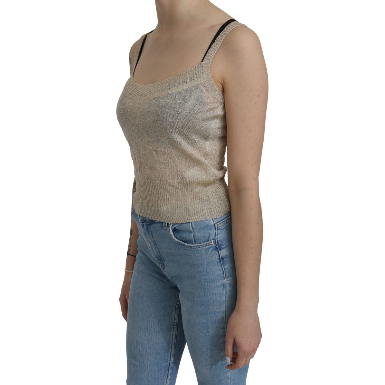 优雅米色无袖细肩带背心