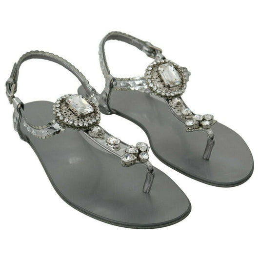 Dolce & Gabbana Silver Crystal Sandals Flip Flops Shoes LA6578-36