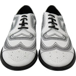 Dolce & Gabbana White Leather Derby Formal Black Lace Shoes MV3046-44