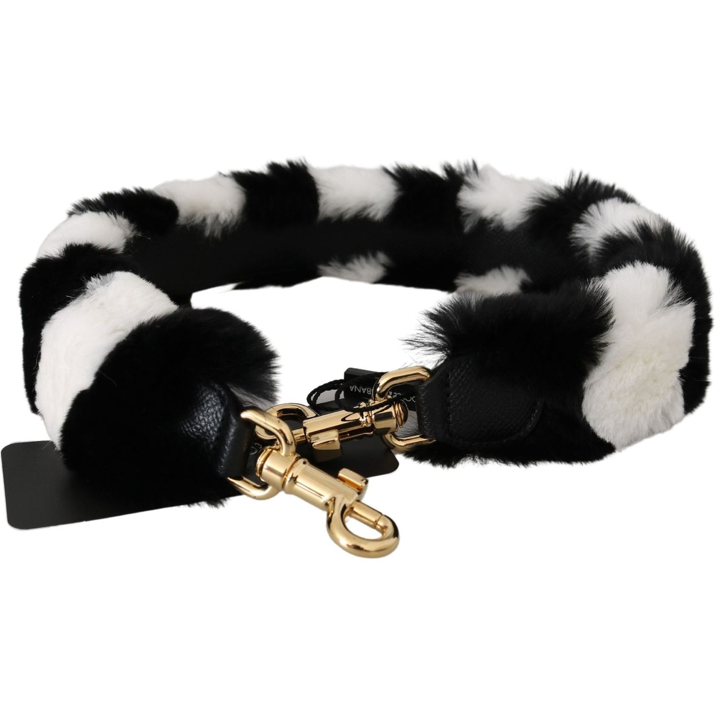 Dolce & Gabbana Black White Lapin Fur Accessory Shoulder Strap Fur Scarves