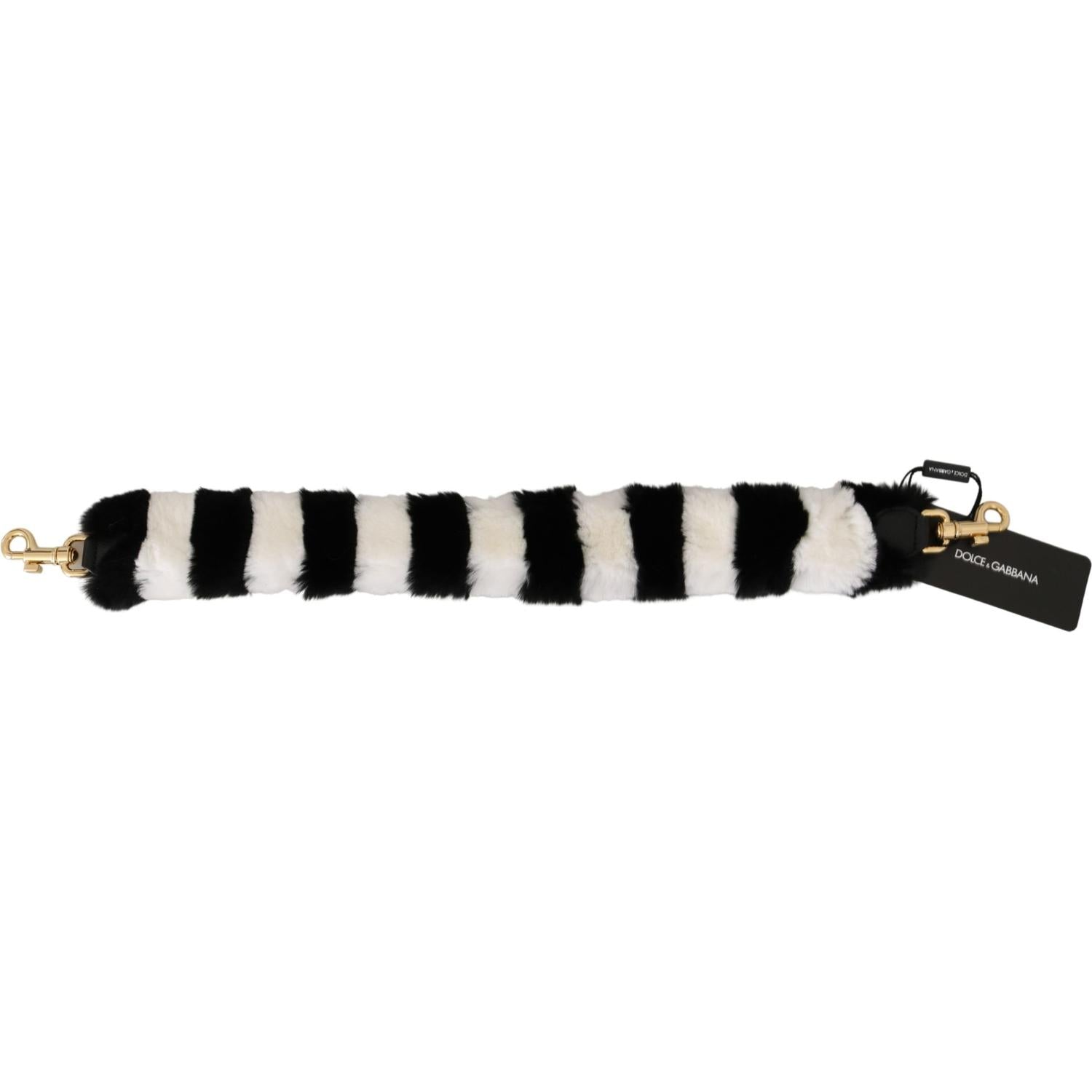 Dolce & Gabbana Black White Lapin Fur Accessory Shoulder Strap