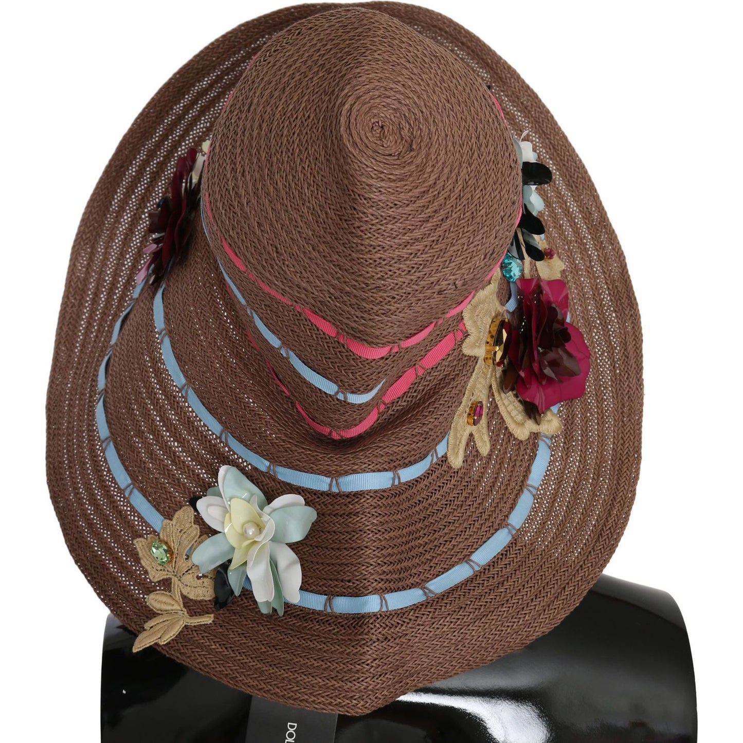 Dolce & Gabbana Brown Floral Wide Brim Straw Floppy Cap Hat Hat