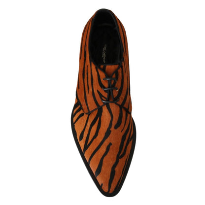 Dolce & Gabbana Orange Pony Hair Formal Dress Broque Shoes