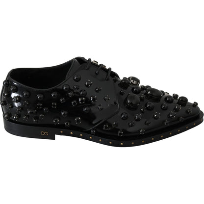Dolce & Gabbana Black Leather Crystals Dress Broque Shoes