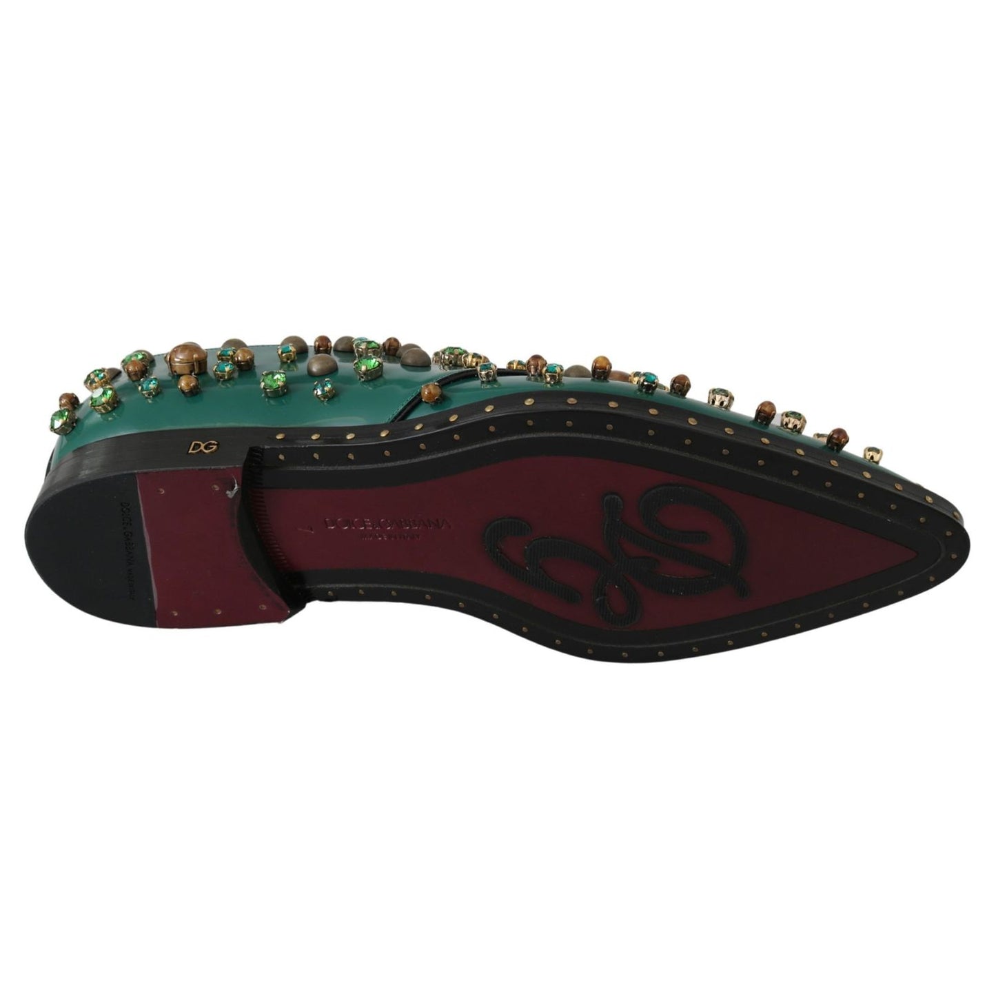 Dolce & Gabbana Green Leather Crystal Dress Broque Shoes