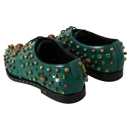 Dolce & Gabbana Green Leather Crystal Dress Broque Shoes