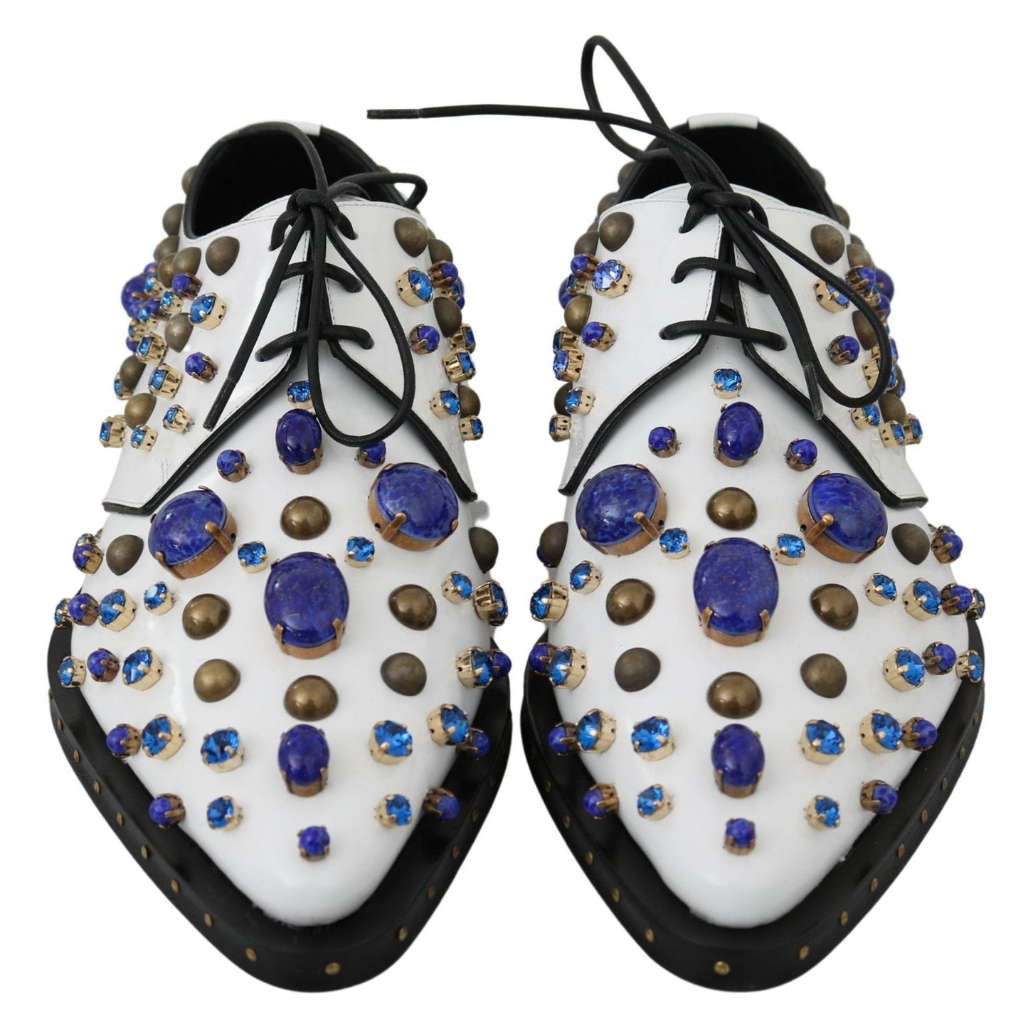Dolce & Gabbana White Leather Crystals Dress Broque Shoes