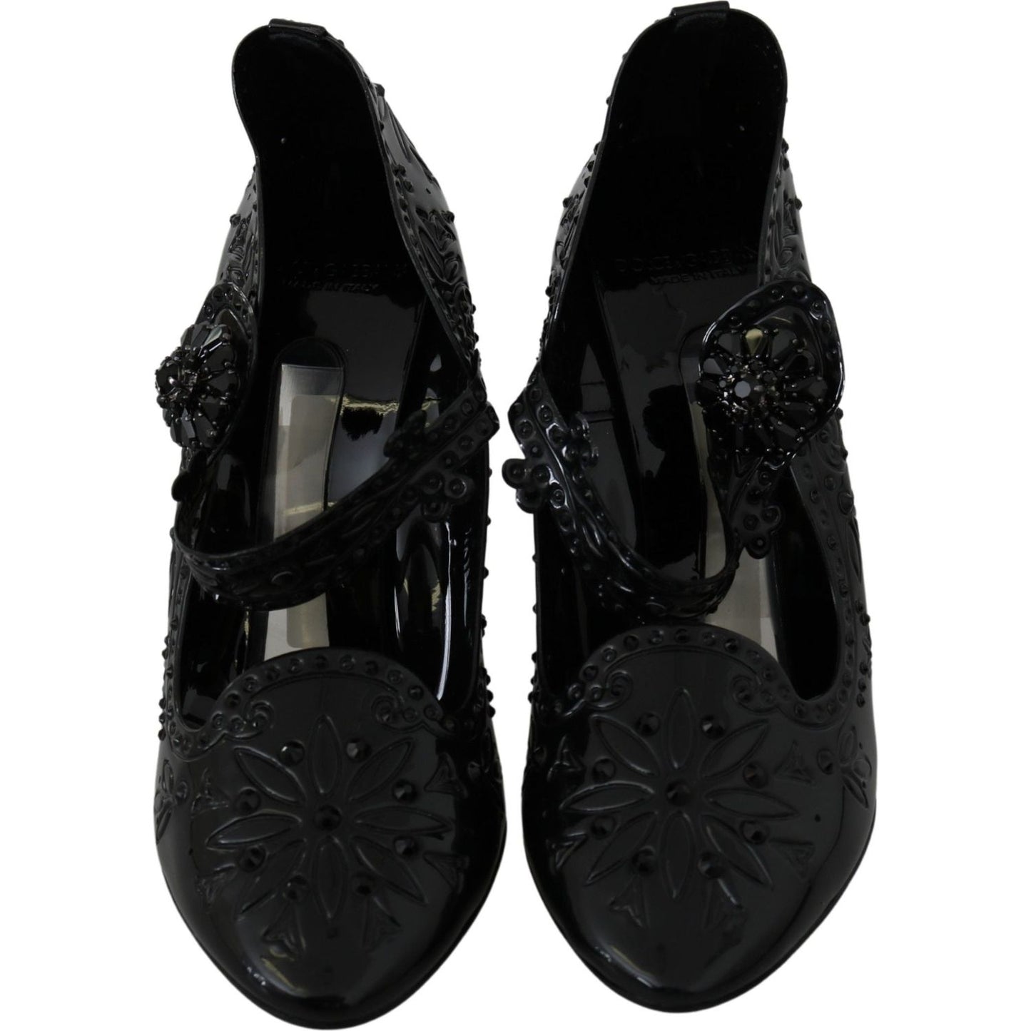 Dolce & Gabbana Black Floral Crystal CINDERELLA Heels Shoes