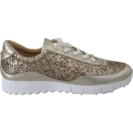 Jimmy Choo Antique Gold Glitter Leather Sneakers 192954492823
